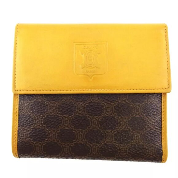 Celine W Wallet Macadam Beige PVC x Leather Authentic USED - Picture 1 of 10